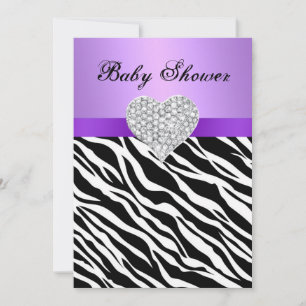 Lila Zebra Diamond Heart Babydusche Einladung