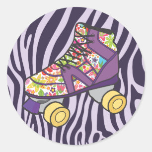 Lila Zebra-Druck-Rollen-Skate-Party-Aufkleber Runder Aufkleber