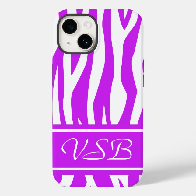 Lila Zebra-Drucken mit Monogramm Case-Mate iPhone Hülle (Rückseite)