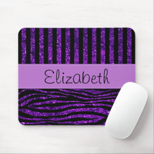 Lila Zebra, Glitzer, Lila Streifen, Ihr Name Mousepad
