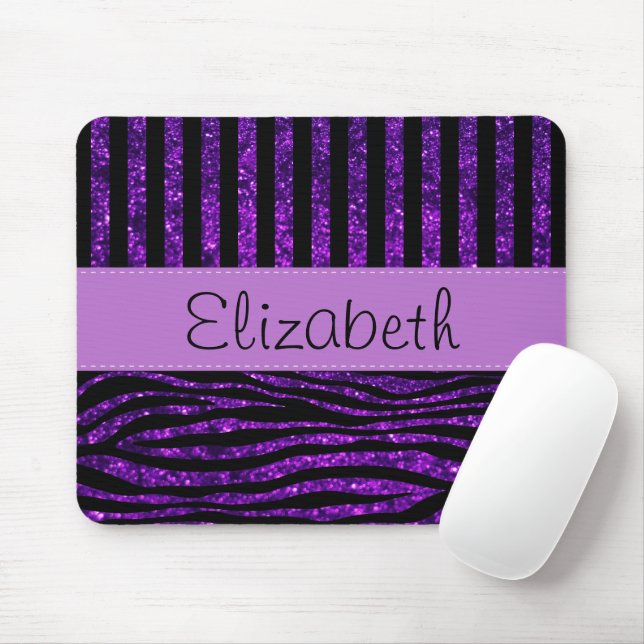 Lila Zebra, Glitzer, Lila Streifen, Ihr Name Mousepad (Mit Mouse)