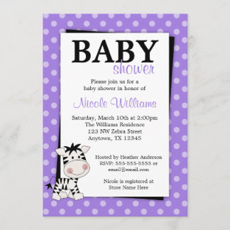 Lila Zebra Polka Dot Baby Dusche Einladungen