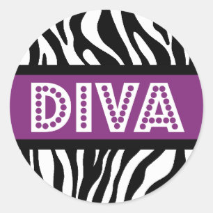 Lila & Zebra Print DIVA Typografie Party Sticker