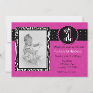 Lila Zebra Print Girls 1. Geburtstag Einladung