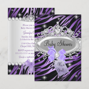 Lila Zebra Print & Princess Tiara Baby Dusche Einladung