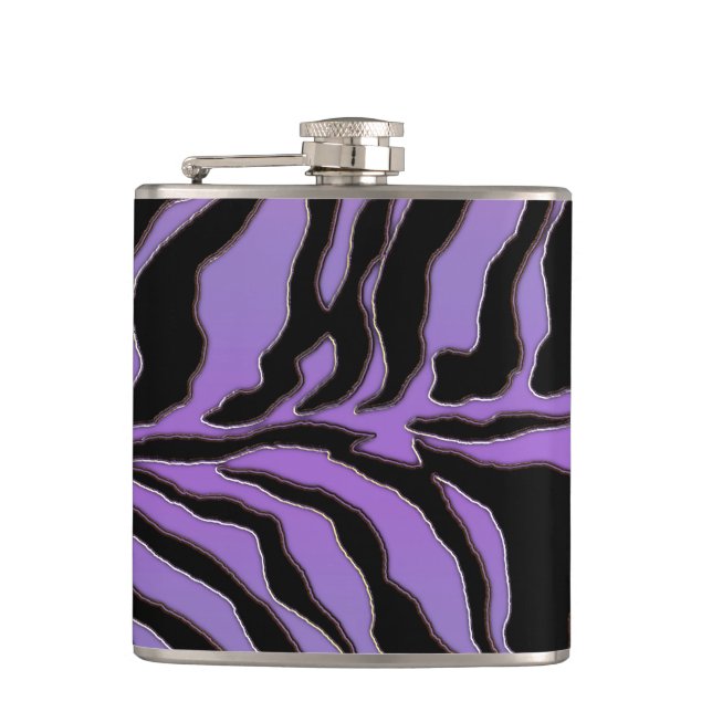 Lila Zebra Striped Tierdruck-Flasche Flachmann (Vorderseite)