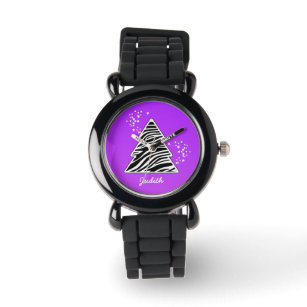 Lila Zebra-Weihnachtsbaum Armbanduhr