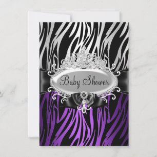 Lila Zebradruck & Tiara Baby Shower Einladung