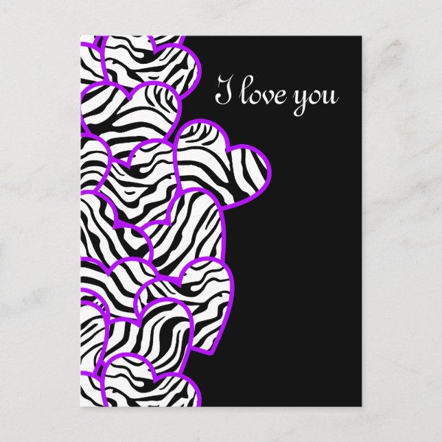 Lila Zebraherzen Design Postkarte (Vorderseite)
