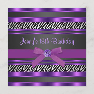 Lila Zebramädchen 13. Geburtstagsfeier Einladung