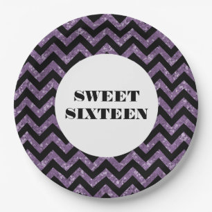 Lila Zickzack Glitzer Sweet 16 Paper Teller