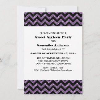 Lila Zickzack Glitzer Sweet 16 Party Einladung
