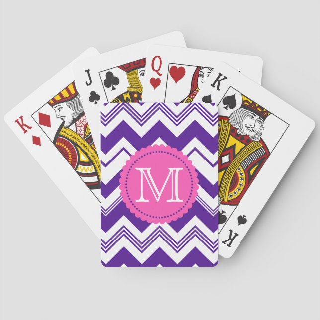 Lila Zickzack Monogramm Spielkarten (Rückseite)