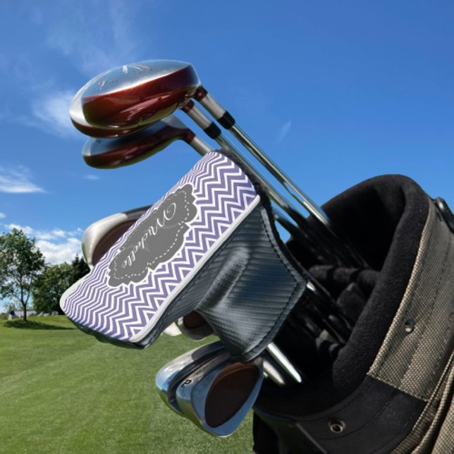 Lila Zickzack Personalisiert Golf Headcover (Purple Chevron Personalized Golf Head Cover)