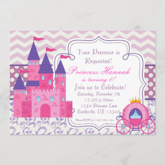 Lila Zickzack und Damast-Prinzessin Birthday Party Einladung