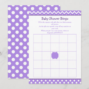 Lila Zickzack und Polka Dot Baby Dusche Bingo Einladung