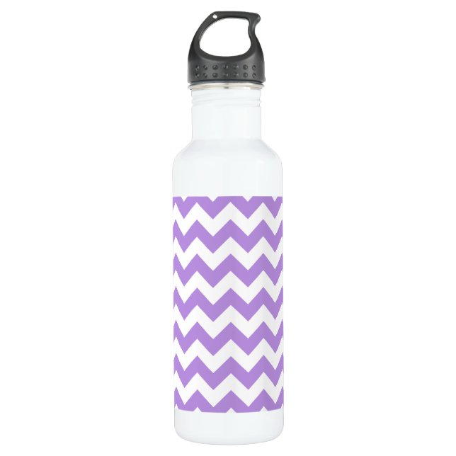 Lila Zigzag, Lila Zickzack, geometrisches Muster Edelstahlflasche (Vorderseite)