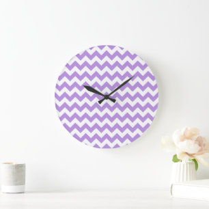 Lila Zigzag, Lila Zickzack, geometrisches Muster Große Wanduhr