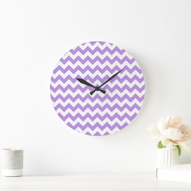 Lila Zigzag, Lila Zickzack, geometrisches Muster Große Wanduhr (Zuhause)