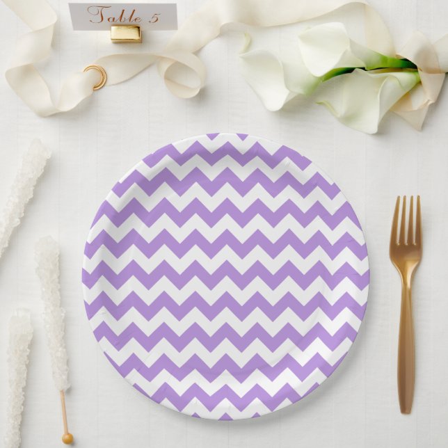 Lila Zigzag, Lila Zickzack, geometrisches Muster Pappteller (Hochzeit)