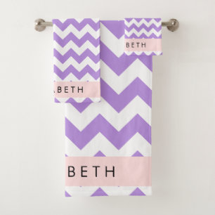 Lila Zigzag, Lila Zickzack, Ihr Name Badhandtuch Set