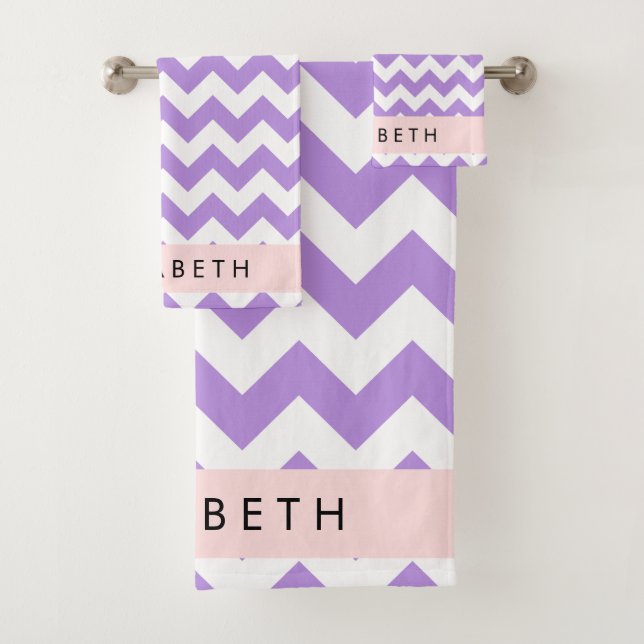 Lila Zigzag, Lila Zickzack, Ihr Name Badhandtuch Set (Insitu)