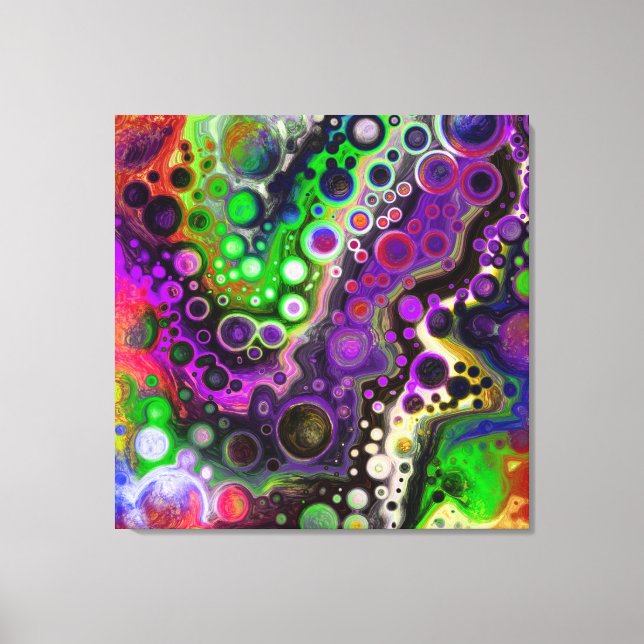 Lila, Zitronengrün, schwarze Fluid Art Leinwanddruck (Vorderseite)
