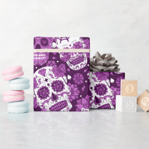 Lila Zucker-Schädel-Blumenmuster Geschenkpapier