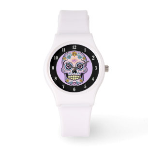 Lila Zuckerschädel Armbanduhr