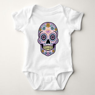 Lila Zuckerschädel Baby Strampler