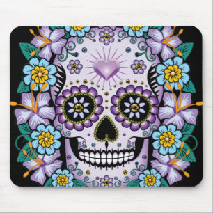 Lila Zuckerschädel mit Blume Mousepad