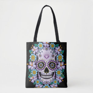 Lila Zuckerschädel mit Blume Tasche