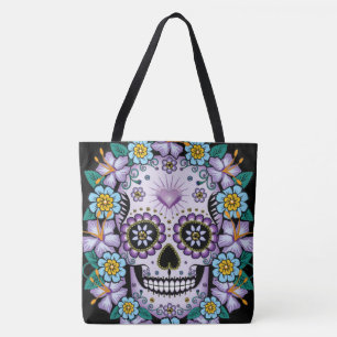 Lila Zuckerschädel mit Blume Tasche