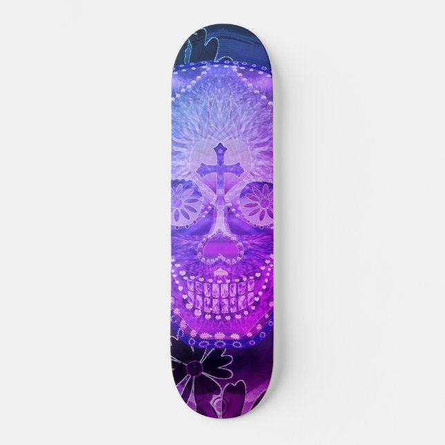 Lila Zuckerschädel Skateboard (Vorderseite)