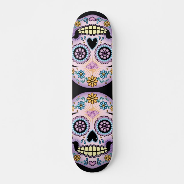 Lila Zuckerschädel Skateboard (Vorne)