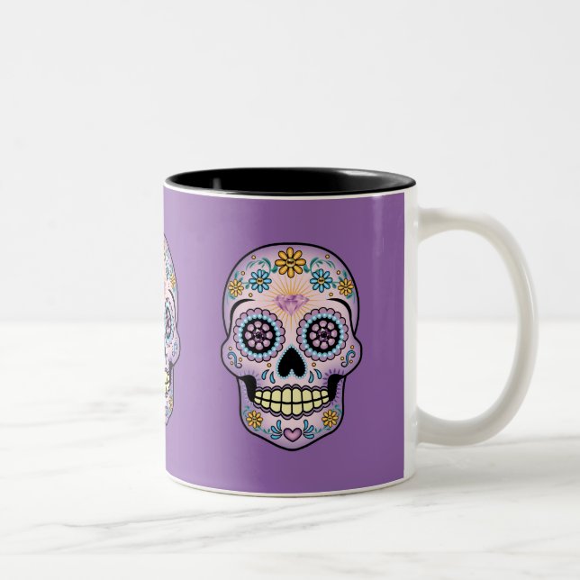 Lila Zuckerschädel Zweifarbige Tasse (Rechts)