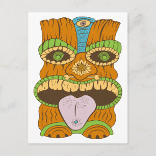 Lila Zungen-Tiki-Statue in psychedelischer Stimmun Postkarte