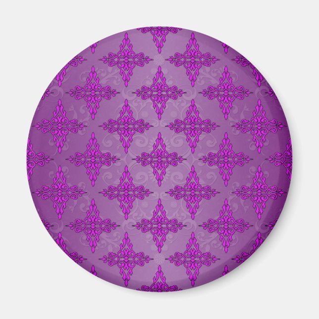 Lila zwei Tone Damask Magnet (Vorne)