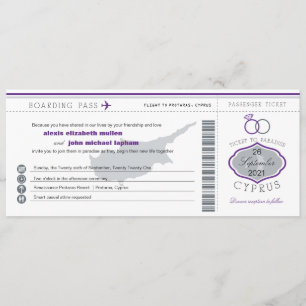 Lila Zypern-Boarding-Pass Einladung