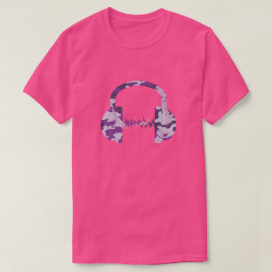 LilaBeeren-Tarnmuster-Kopfhörer T-Shirt