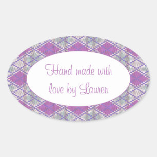 LILAC AGYLE STRICK Oval "Hand Made Stickers" Ovaler Aufkleber