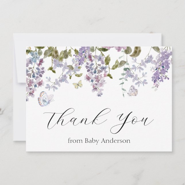 Lilac and Butterflies Dusche Danke Note Card Mitteilungskarte (Vorderseite)