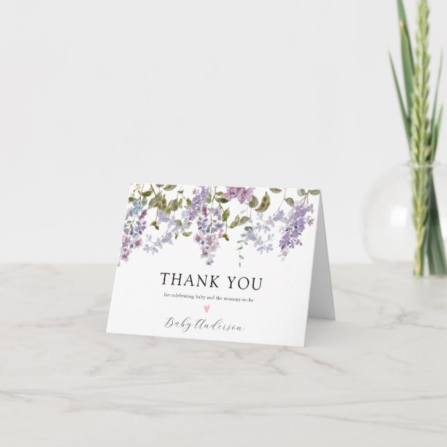 Lilac and Lavender Baby Dusche Vielen Dank Dankeskarte (Vorderseite)