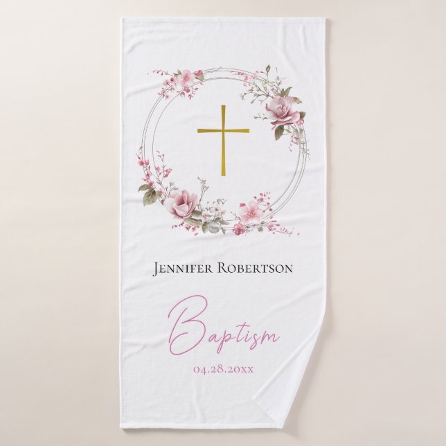 Lilac and Pink Flowers Orthodox Baptism Gift       (Serviette de bain)