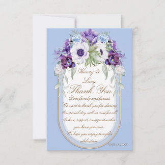 Lilac and Violet Floral Blue Gold Oval Thank You Dankeskarte