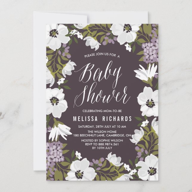 Lilac Anemone Blooms Baby Shower Einladung (Vorderseite)