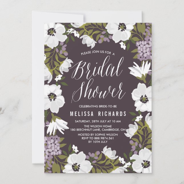 Lilac Anemone Blooms Invitation de douche nuptiale (Devant)