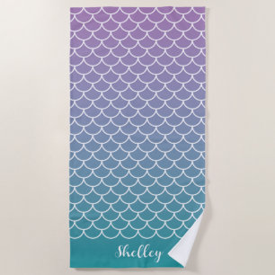 Lilac Aquamarin Gradient Mermaid Fishscale Strandtuch