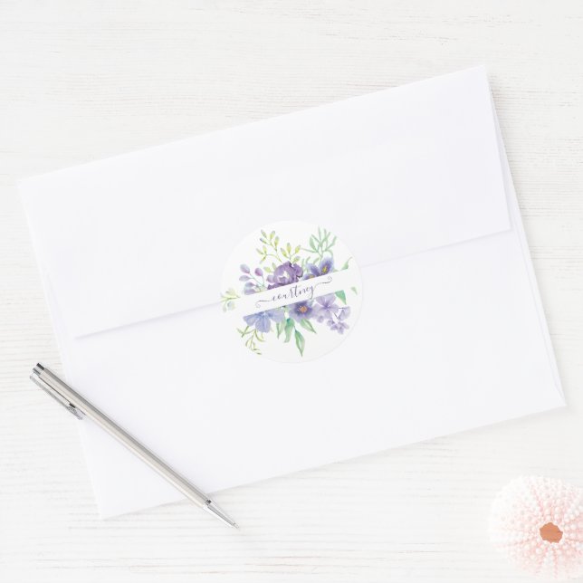 Lilac Aquarellblume personalisiert Runder Aufkleber (Umschlag)
