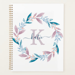 Lilac Aquarelle Florale Wreath Monogramme